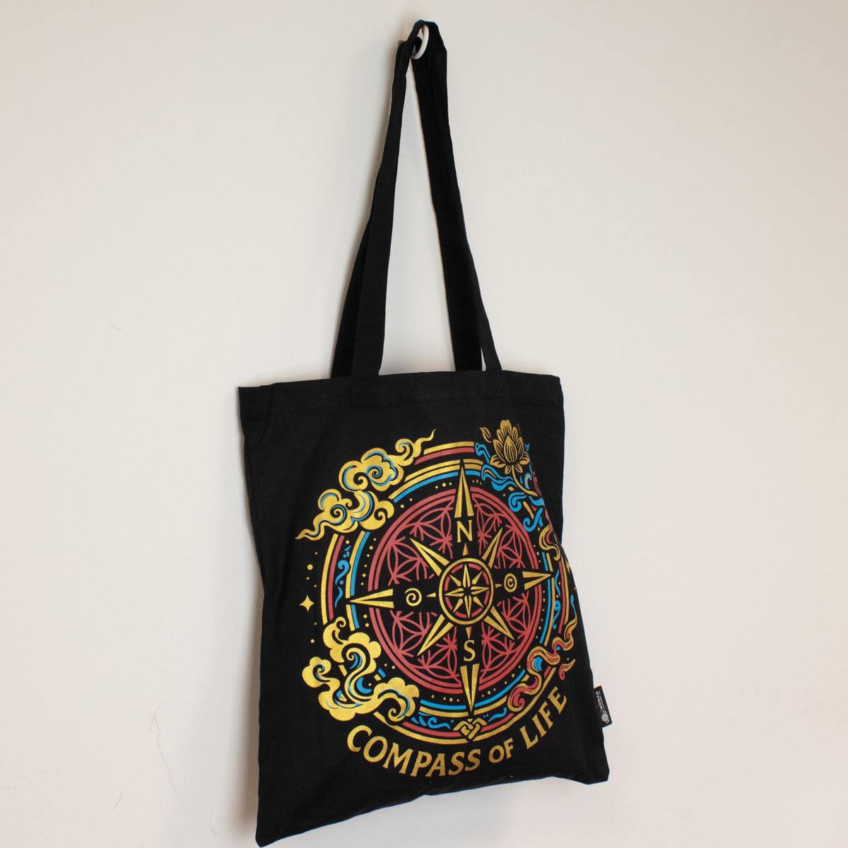 Compass of Life Cotton Tote Bag - Black – view 4