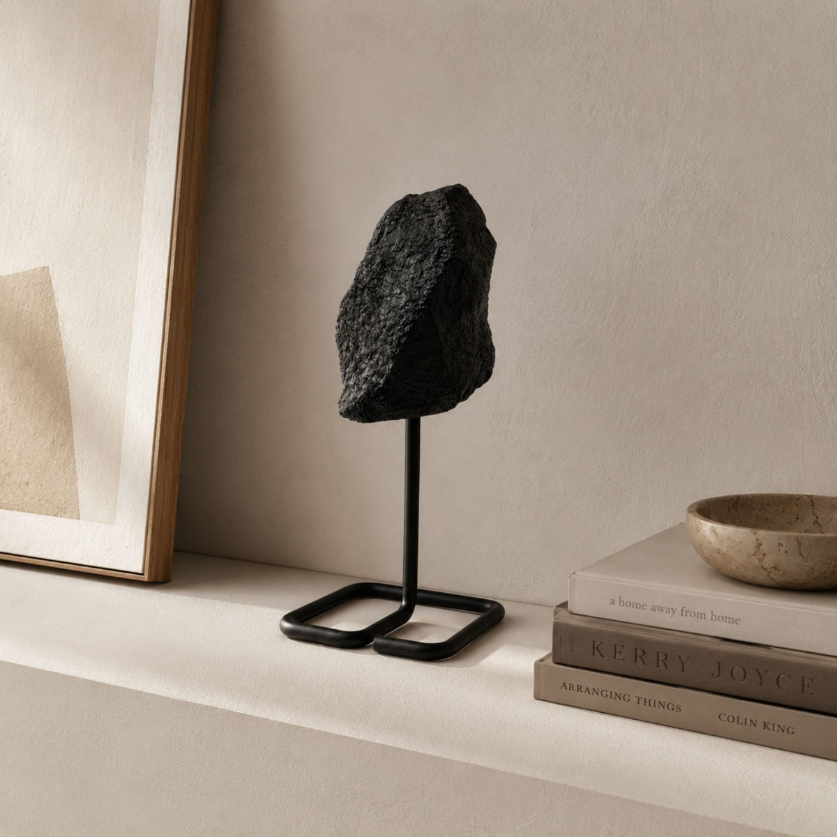 Black Tourmaline Specimen on Metal Stand – view 2