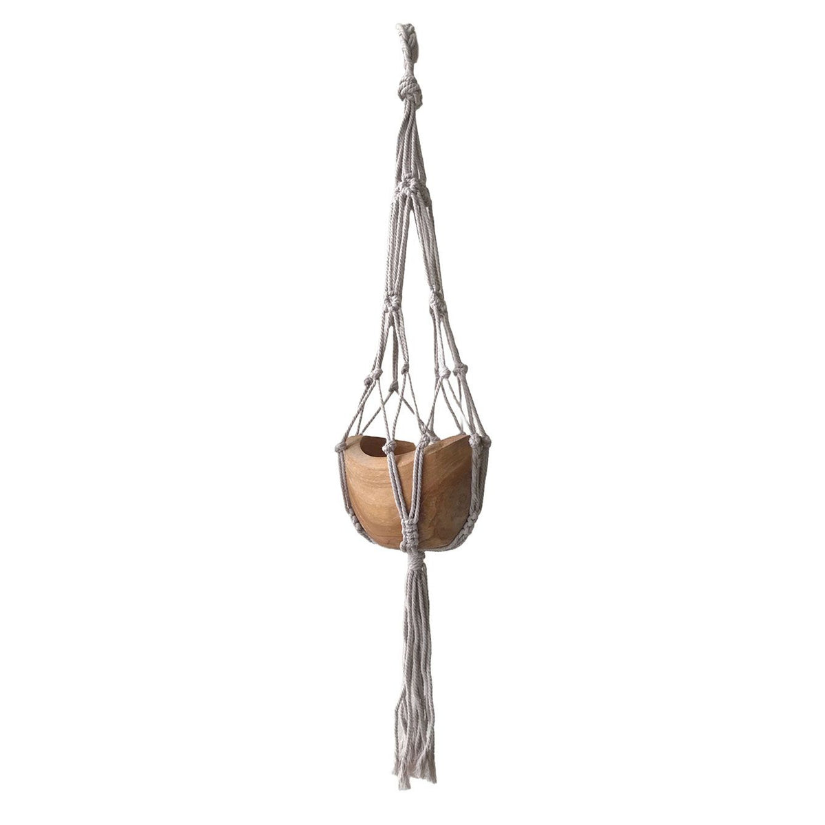 Small Drop Macrame Plant Hanger - Beige, 75cm – view 2