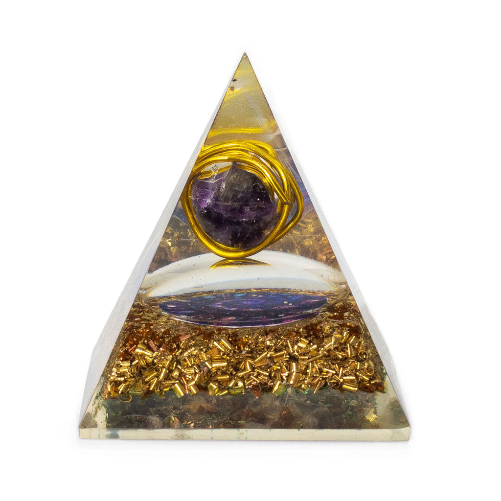 Orgonite Pyramid 7.5cm - Wire-Wrapped Amethyst and Copper Chips – view 3
