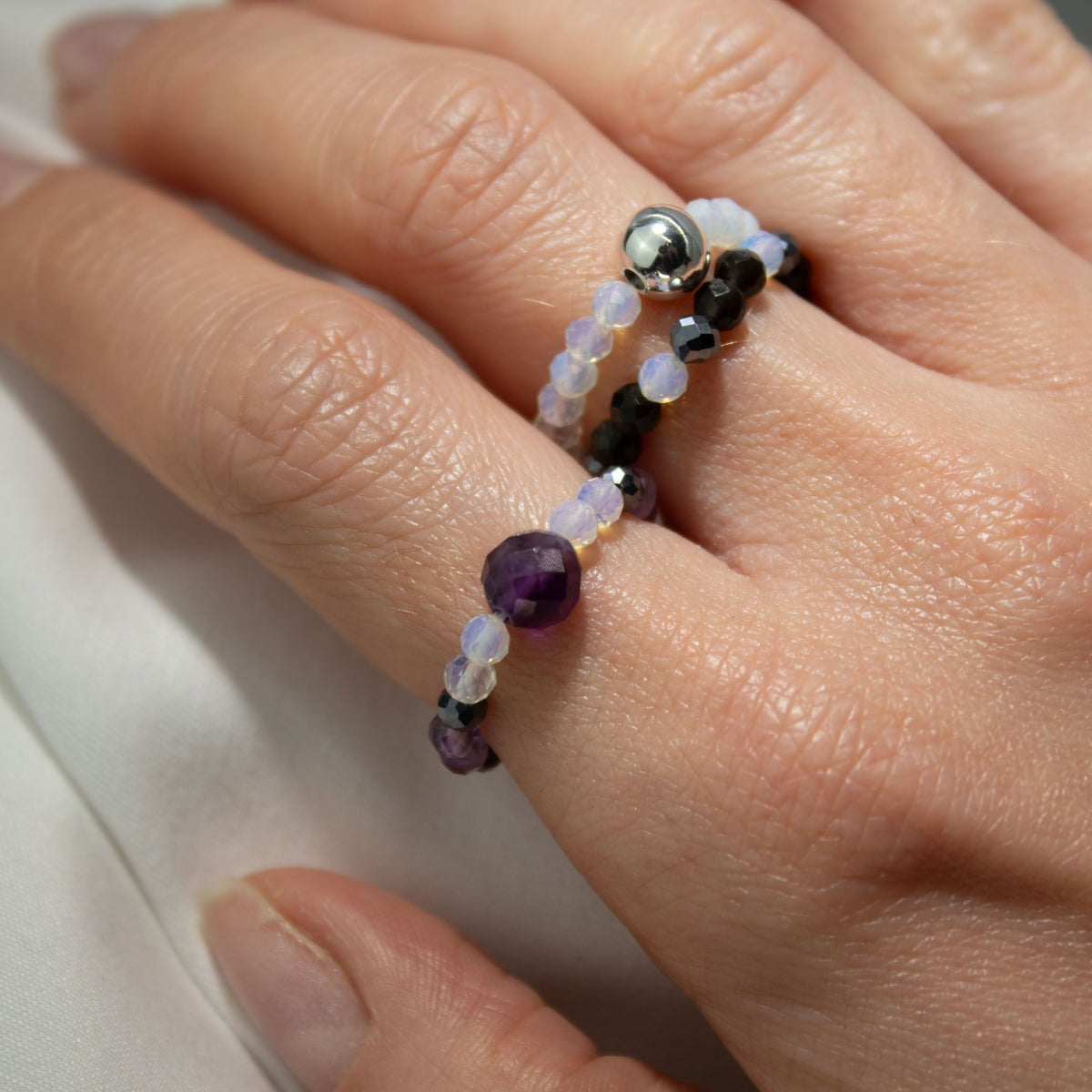 Nymph Gemstone Ring Set - Full Moon Moonstone & Amethyst – view 9