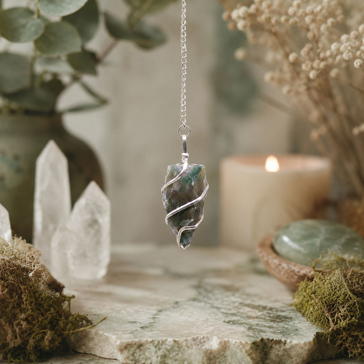 Raw Gemstone Pendulum - Moss Agate – view 4
