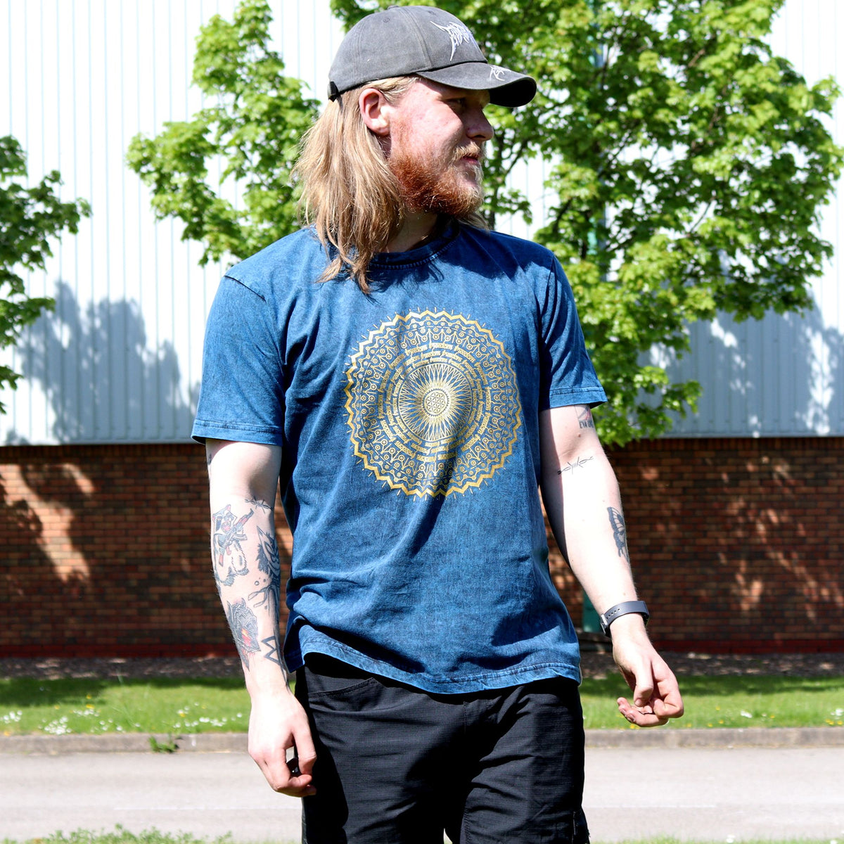 Nomad Sari Stonewashed Cotton T-Shirt – Mandala – Blue – Large – view 4
