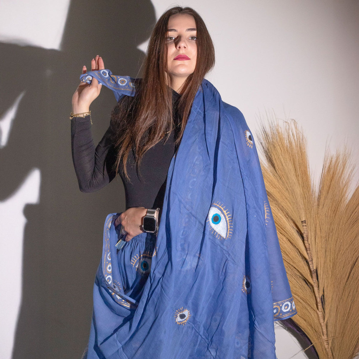 Nomad Sari Pareo in Rich Blue & Gold Evil Eye Design – view 5
