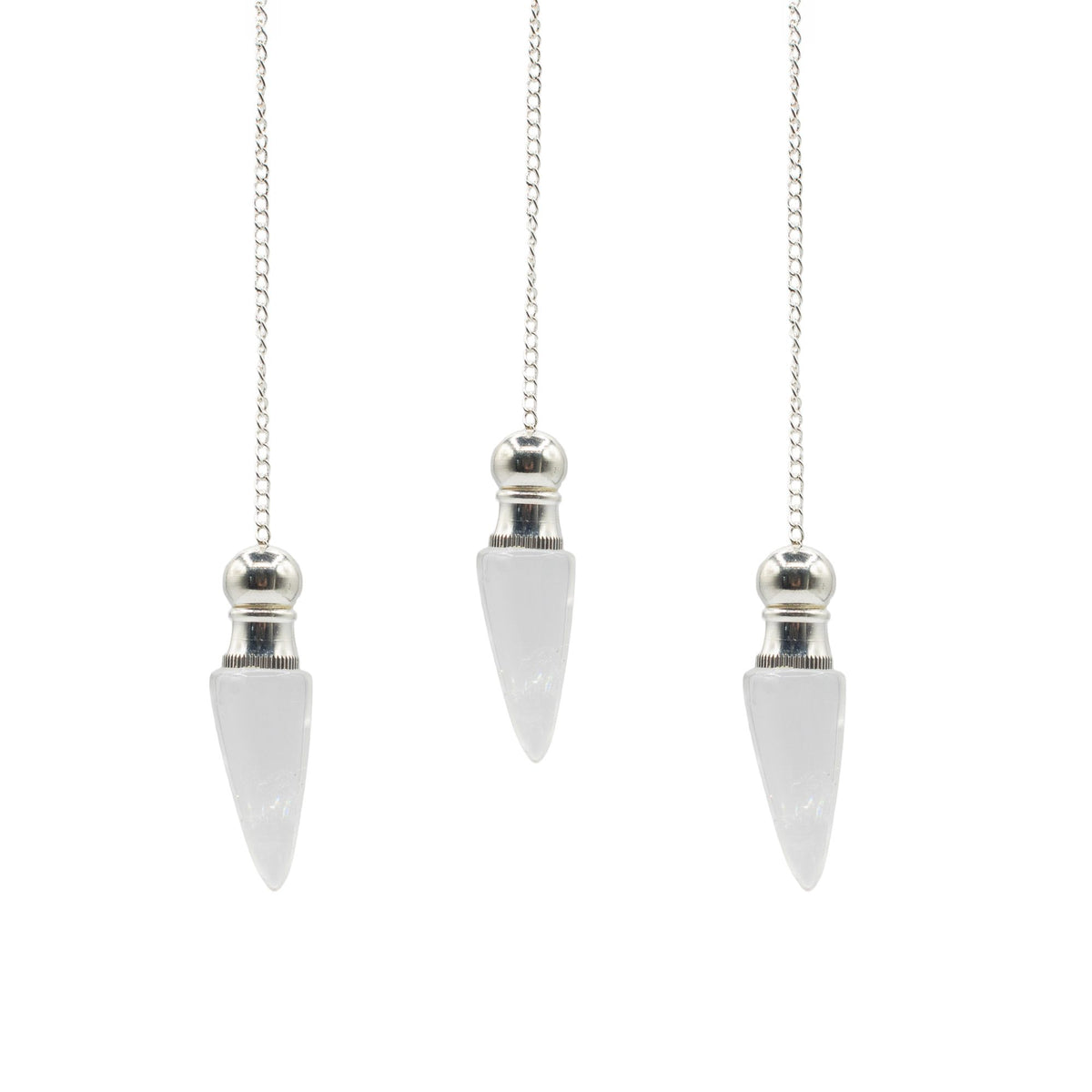 Secret Cavity Pendulum - Clear Quartz, Silver Plated