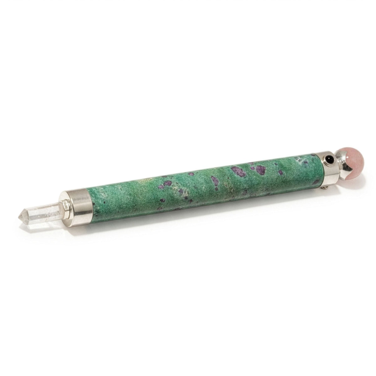 Verdant Heart Wand - Ruby Fuchsite and Rose Quartz Sphere - 23cm