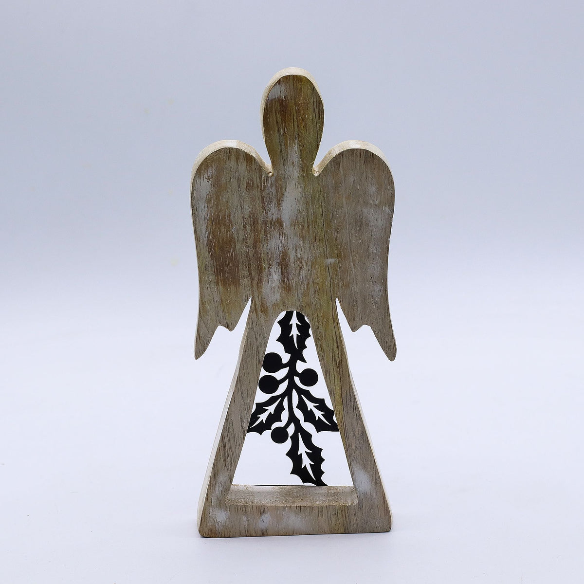 Mango Wood Angel - Whitewash, Iron Holly Cut-Out – view 2