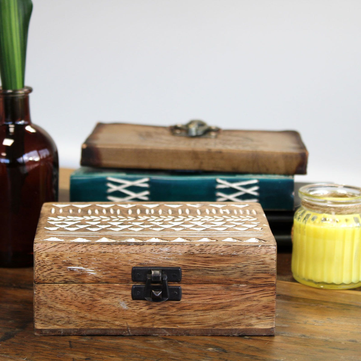 White Wash Mango Wood Box, Slavic Design, 15x10cm – view 6