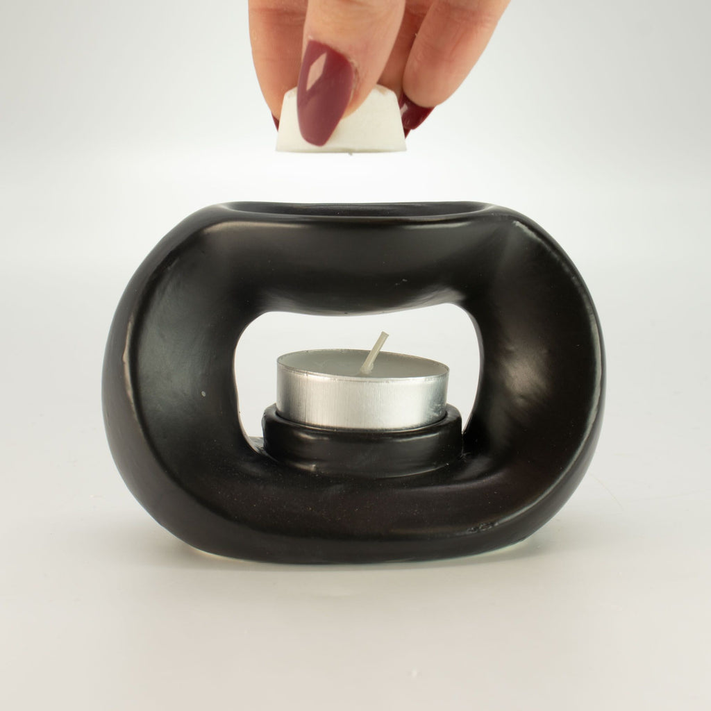 Ceramic Zen Oil Burner - Oval Pebble - Matt Black – view 4