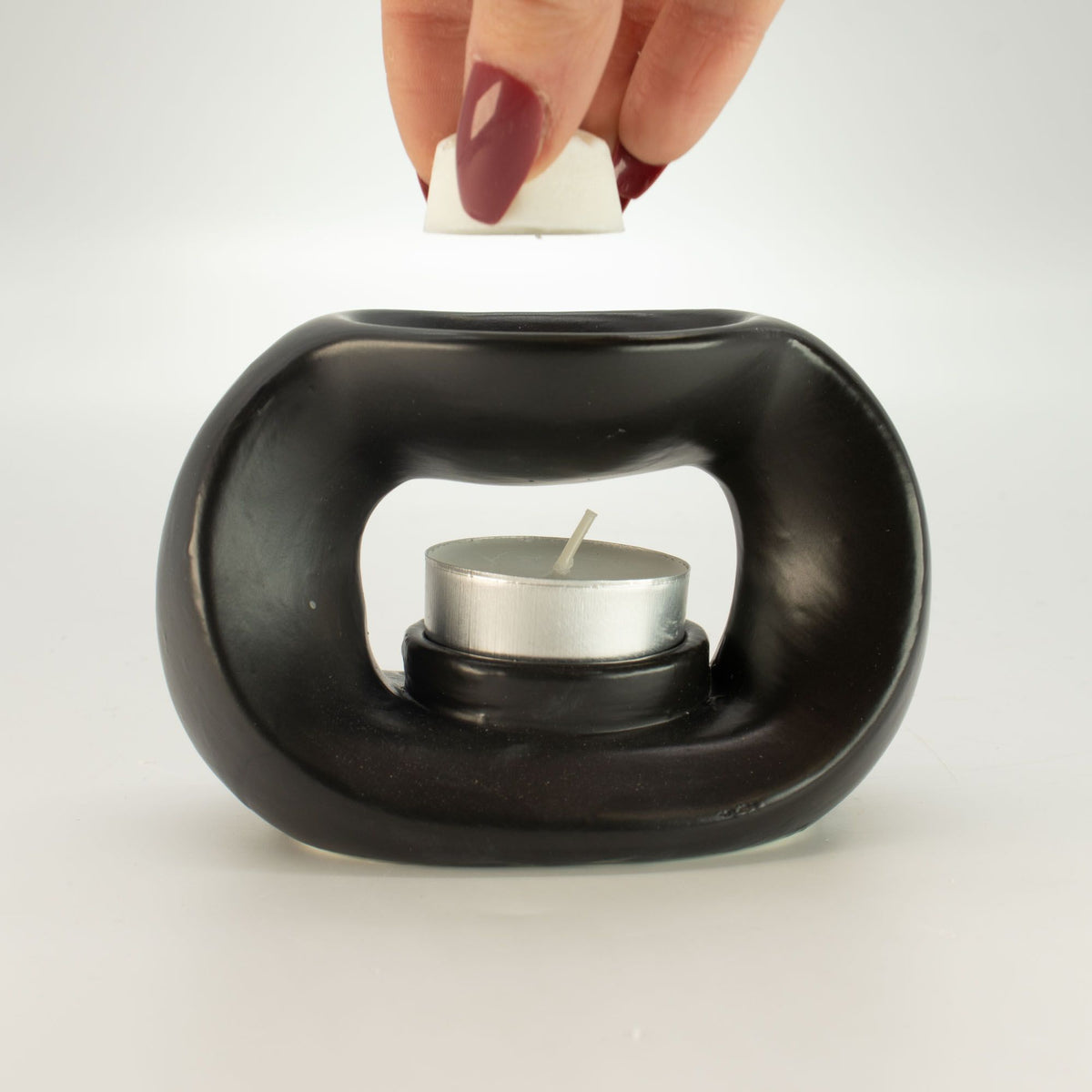 Ceramic Zen Oil Burner - Oval Pebble - Matt Black – view 4