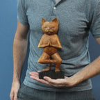 Hand-Carved Yoga Cat Statue - One Leg Pose, Suar Wood – view 2