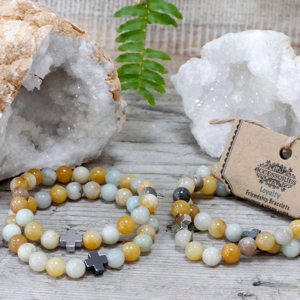 Loyalty Friendship Bracelet Set - Amazonite & Yellow Jasper – view 2