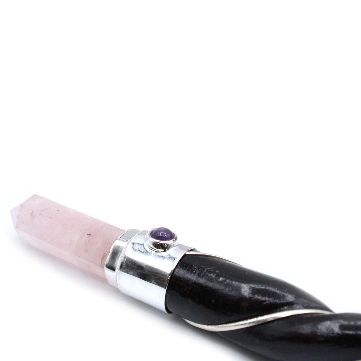 Twisted Healing Wand with Silver Fittings and Rose Quartz Sphere – view 2