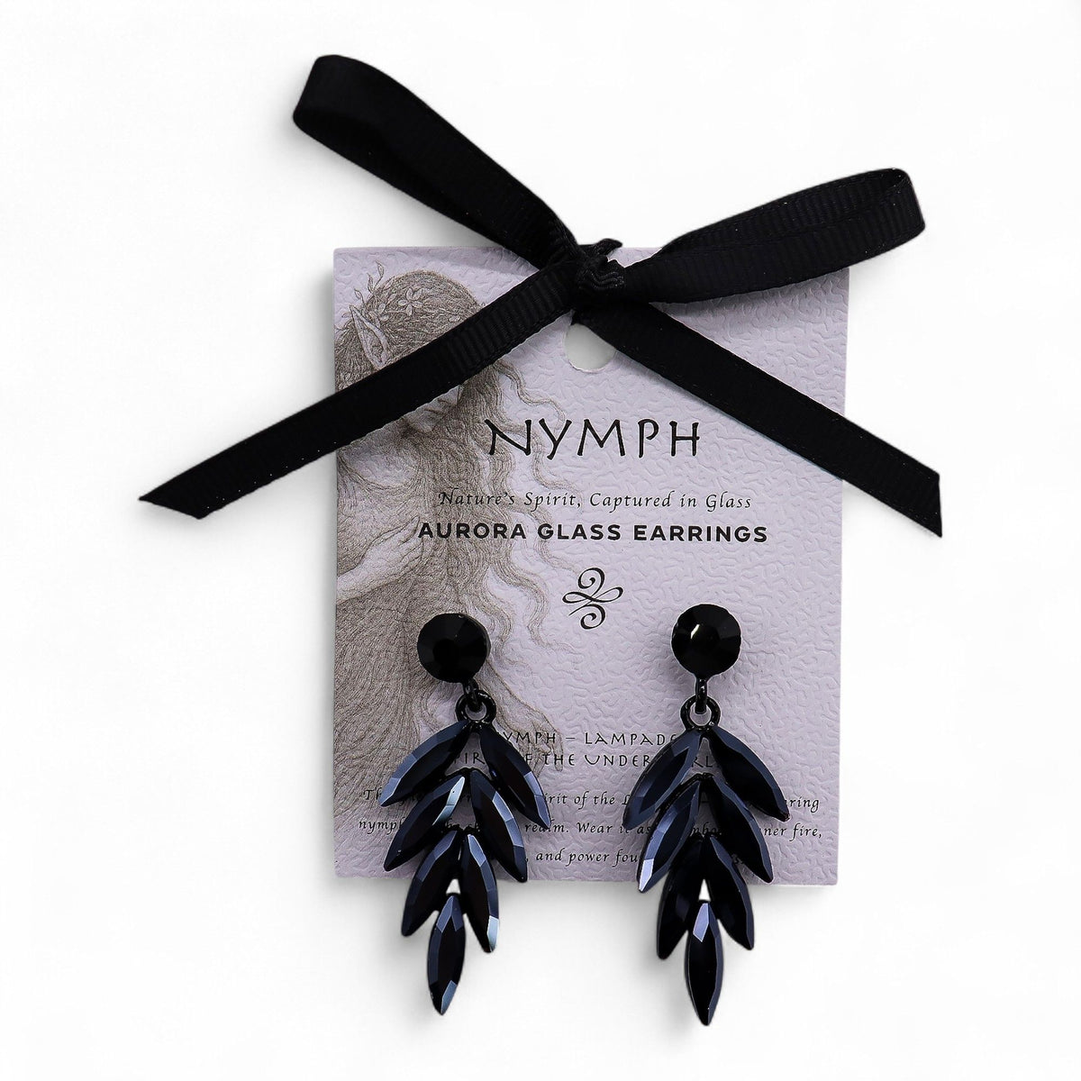 Nymph Jet Black Long Drop Glass Earrings – view 4