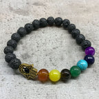 Lava Stone Bracelet with Hamsa Charm and Chakra Beads – view 2