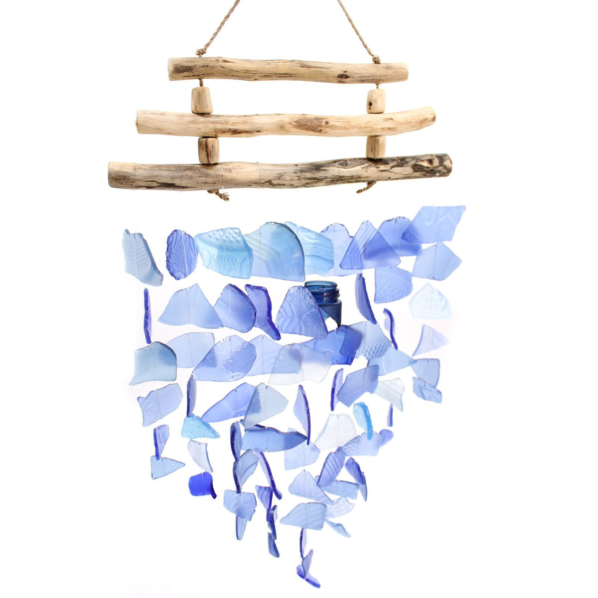 Recycled Glass Wind Chime - Three Sticks, All Blue