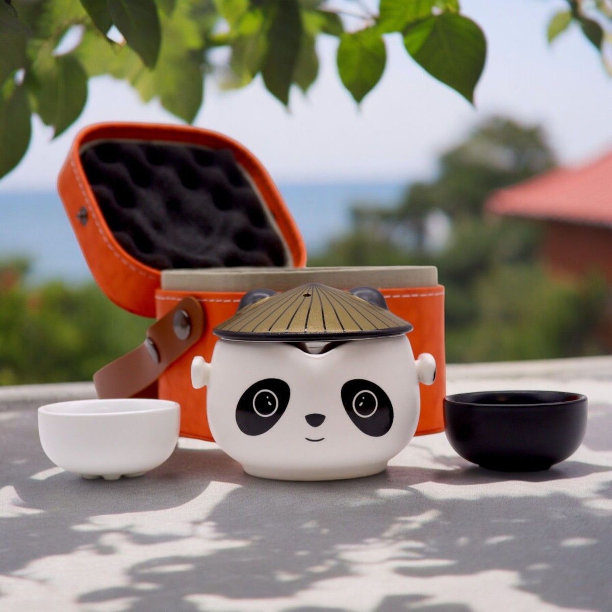 Panda Face Ceramic Teapot Set with 2 Cups - Travel Case