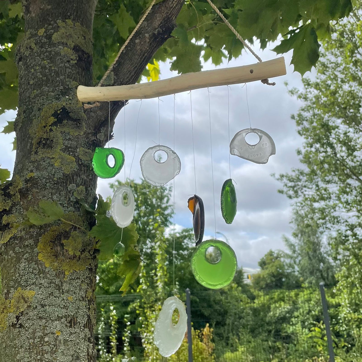 Recycled Glass Bottle Wind Chime - Assorted Colours – view 3