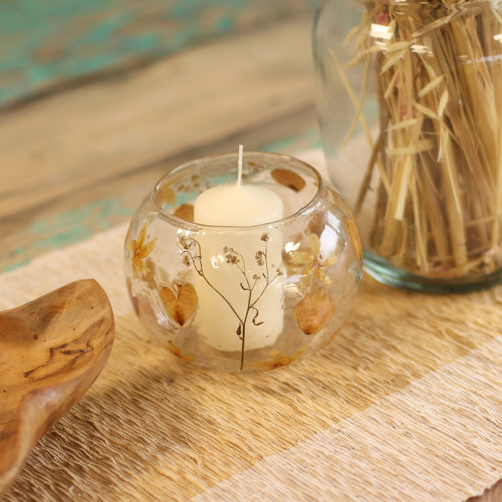 Natural Floral Glass Large Bowl Candle Holder - Rosa 12x13cm – view 6