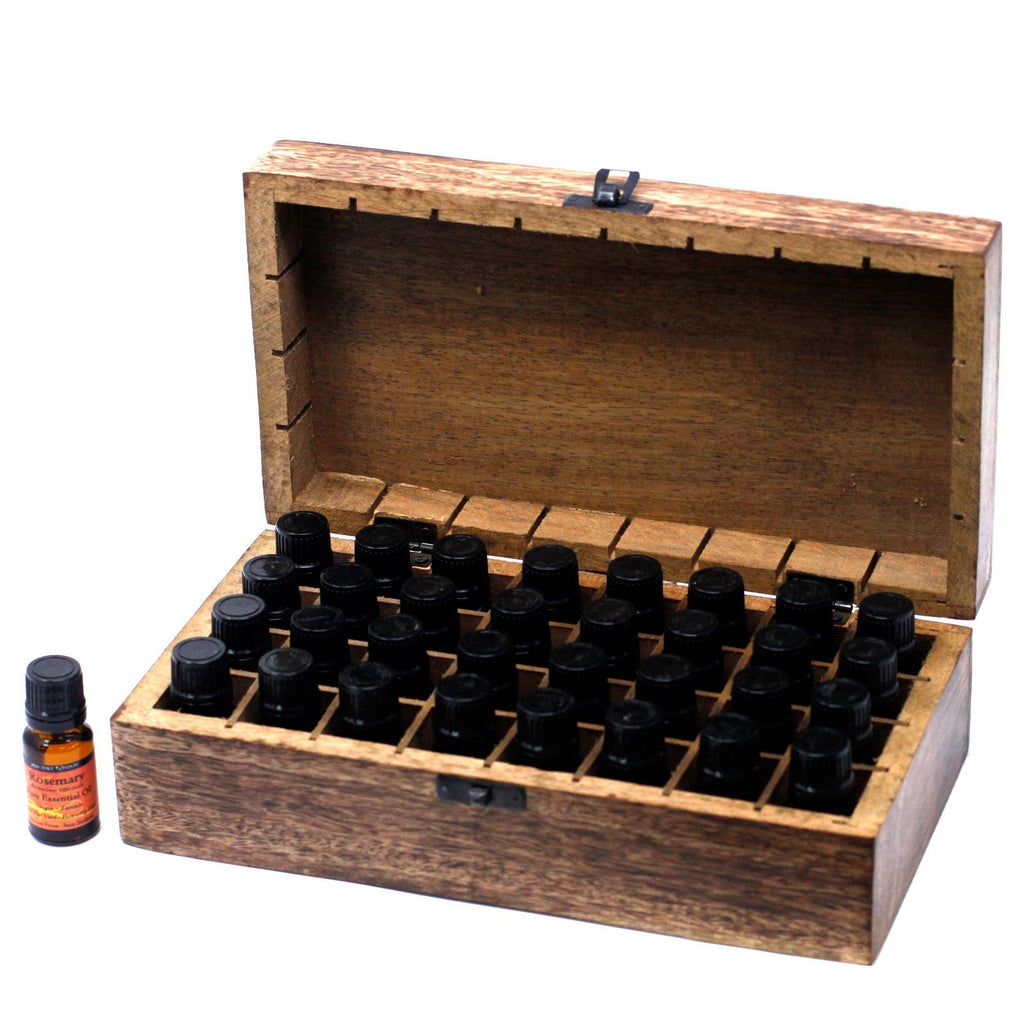 Carved Mango Wood Essential Oil Box - Holds 32 Bottles – view 2