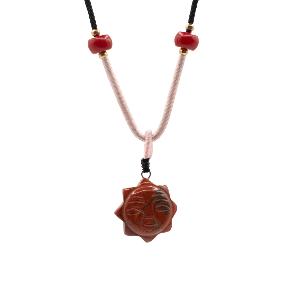Carnelian Sun Face Cord Necklace Pendant