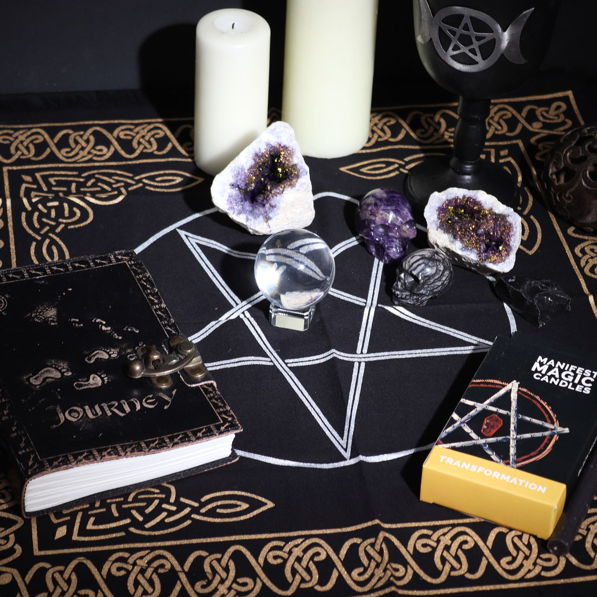 Fringed Cotton Altar Cloth - Pentagram Design