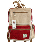 Large Boxy Hemp Backpack - Wine & Cream – view 3