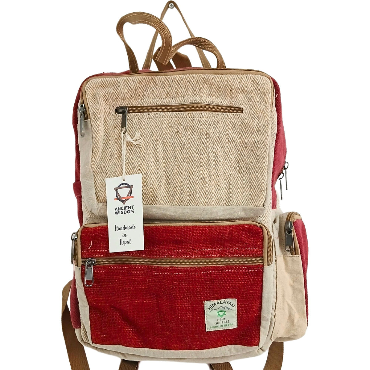Large Boxy Hemp Backpack - Wine & Cream – view 3