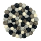 Felt Ball Round Coasters 10cm - Grey Multi (Set of 4)