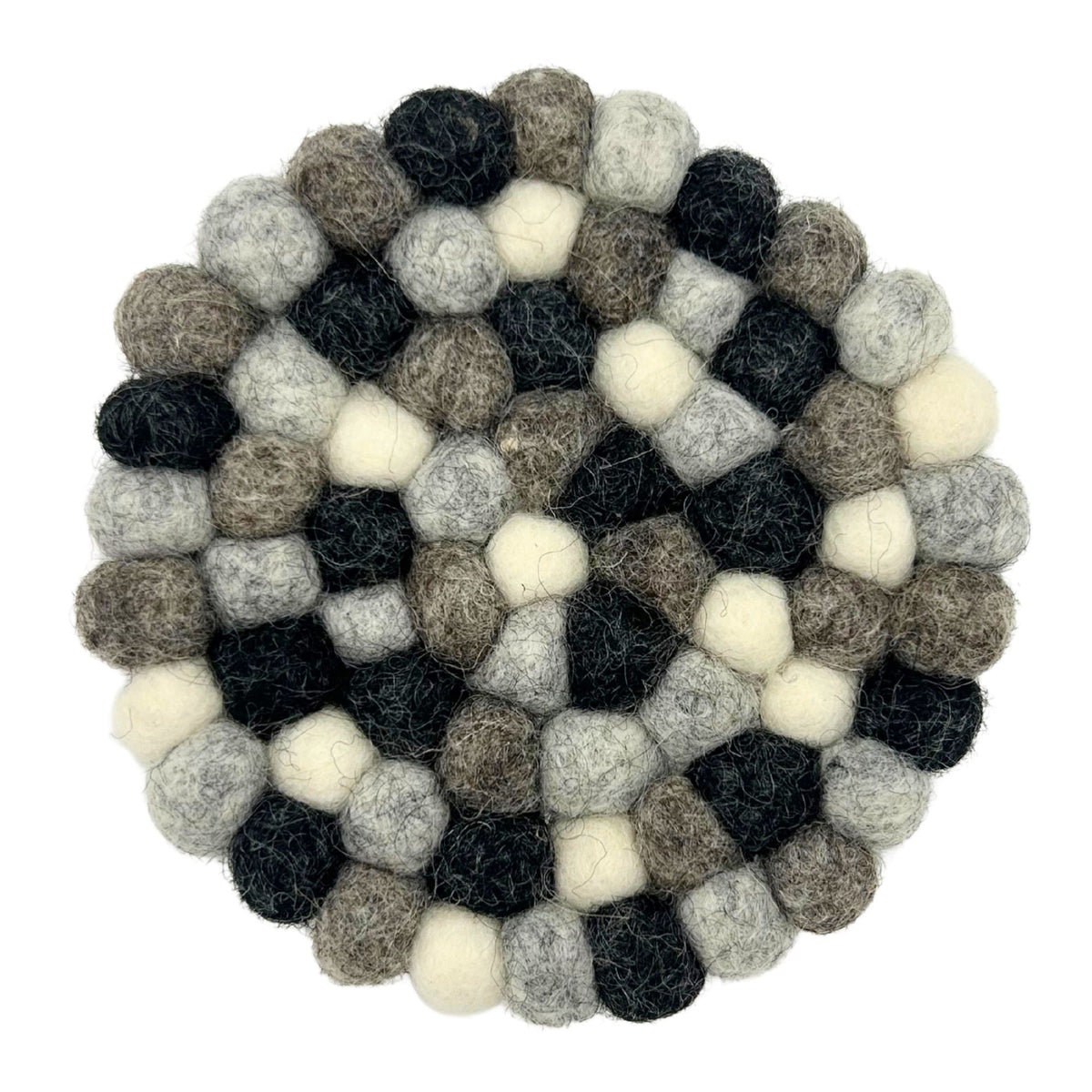 Felt Ball Round Coasters 10cm - Grey Multi (Set of 4)