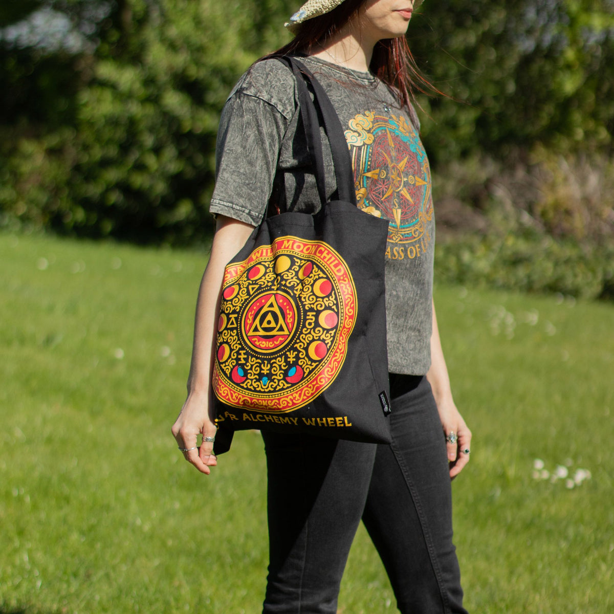 Luna Alchemy Wheel Cotton Tote Bag - Black – view 8
