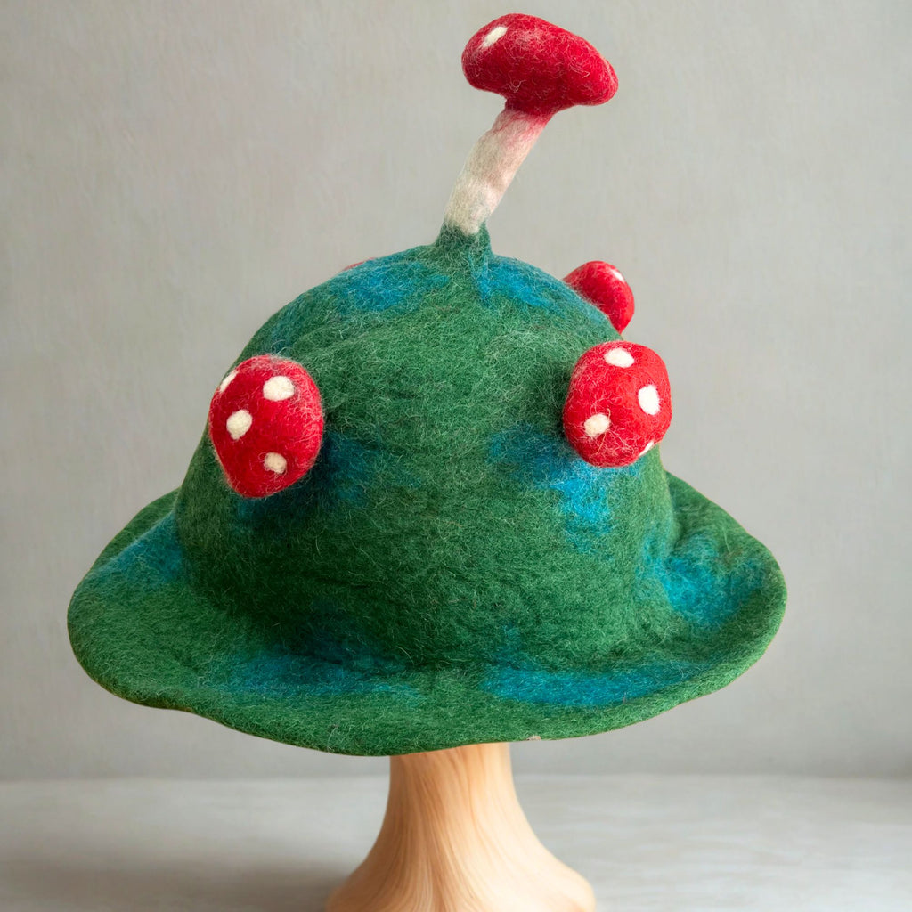 Felted Wool Mushroom Hat - Moss Mountain Green
