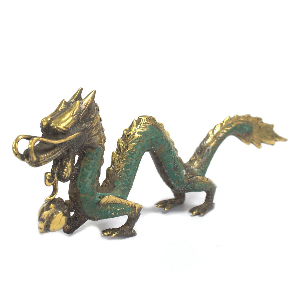 Brass Dragon with Pearl Statue – 20 cm – view 4