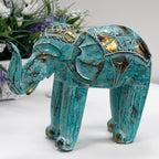 Carved Wood Elephant Statue, Turquoise and Gold – view 5