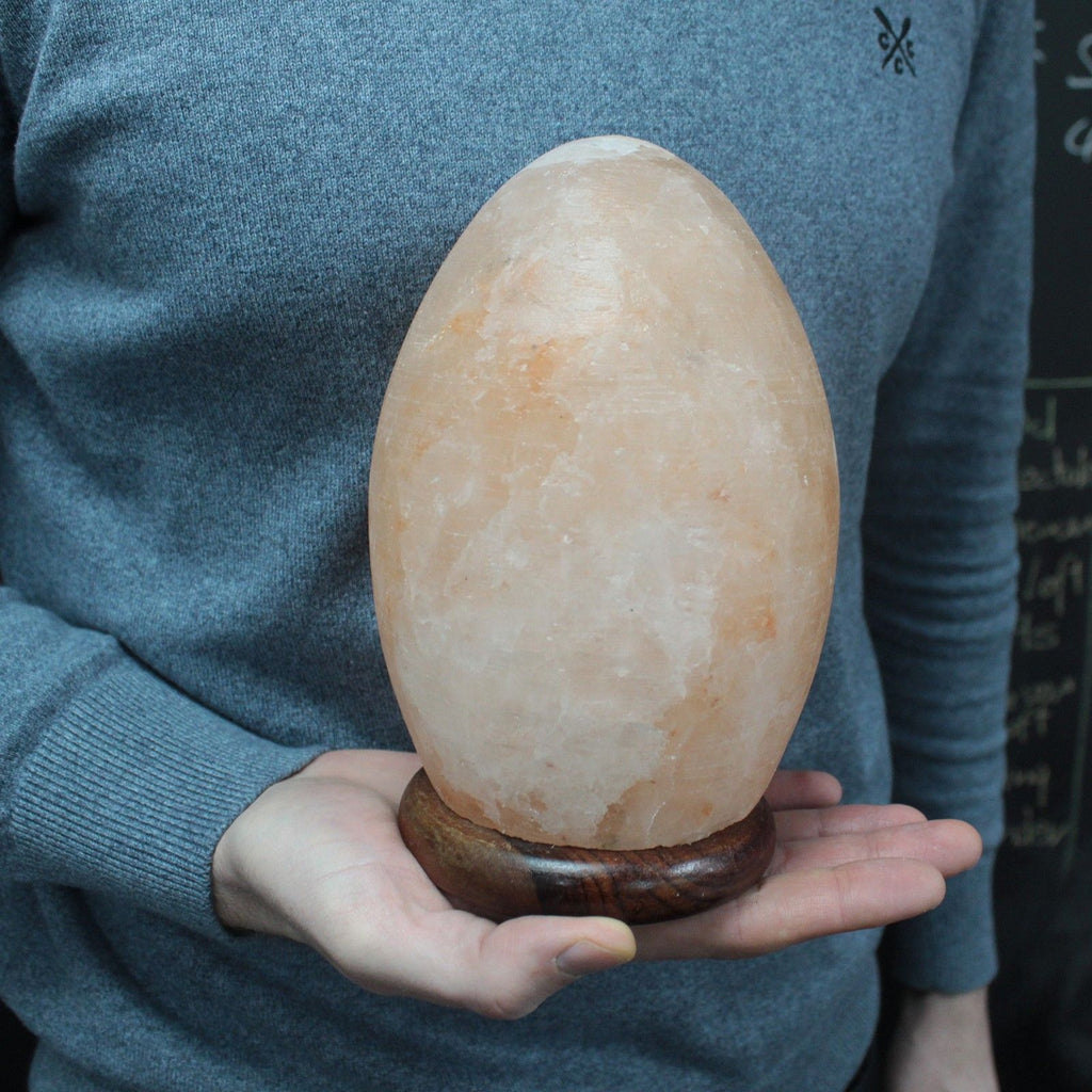 Himalayan Salt Lamp Egg on Wooden Base – view 3