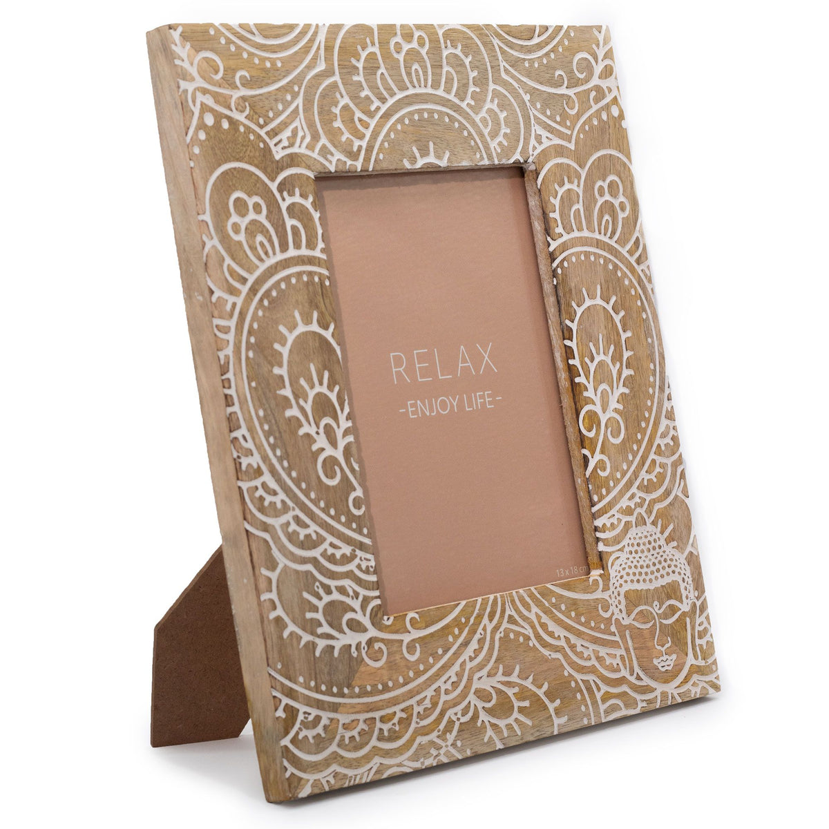 Large Mango Wood Picture Frame, Buddha, White