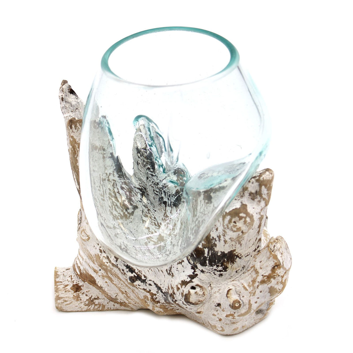 Molten Glass Bowl on Whitewash Wood - Medium