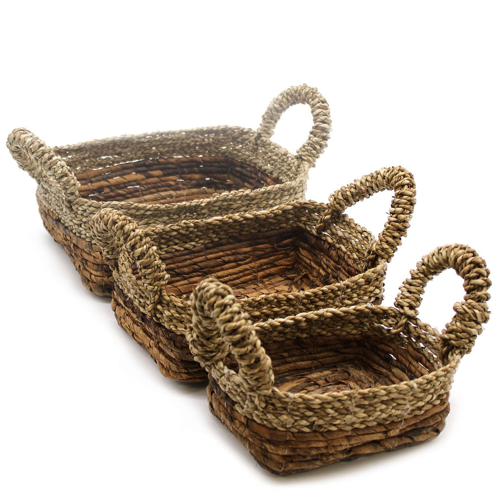 Banana Leaf & Seagrass Square Baskets, Set of 3 – view 6