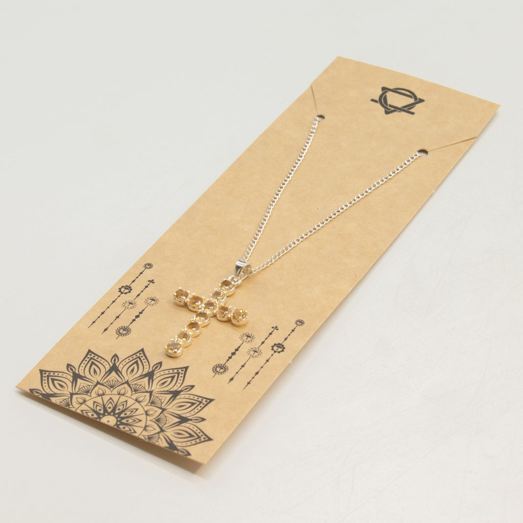 Citrine Crucifix Pendant - Silver Plated 45cm Chain – view 4