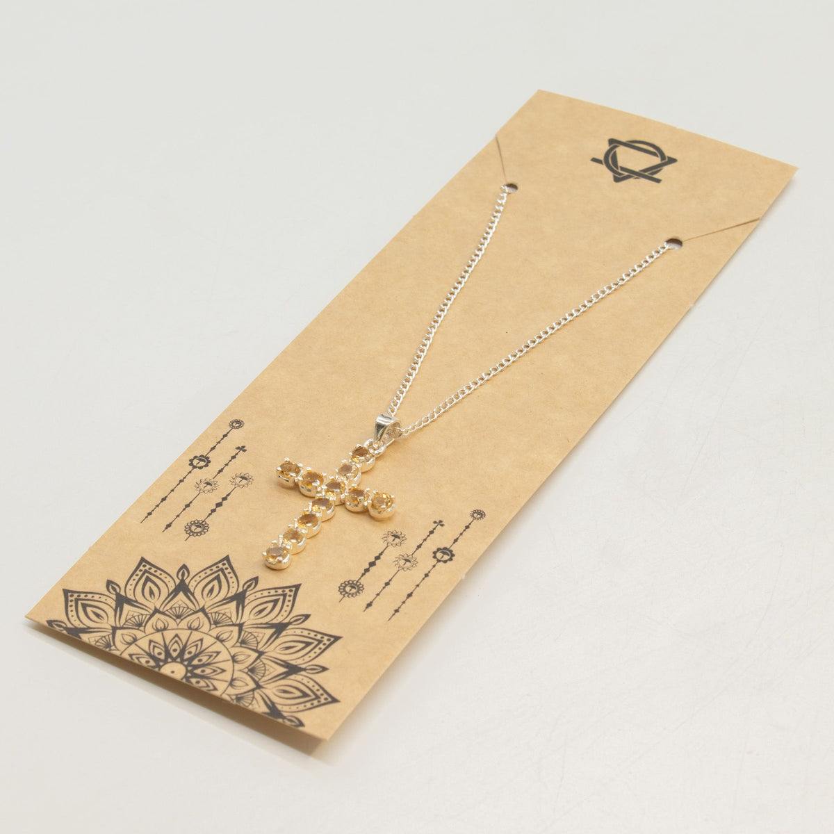 Citrine Crucifix Pendant - Silver Plated 45cm Chain – view 4