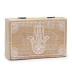Mango Wood Rectangular Box, Hamsa Whitewash