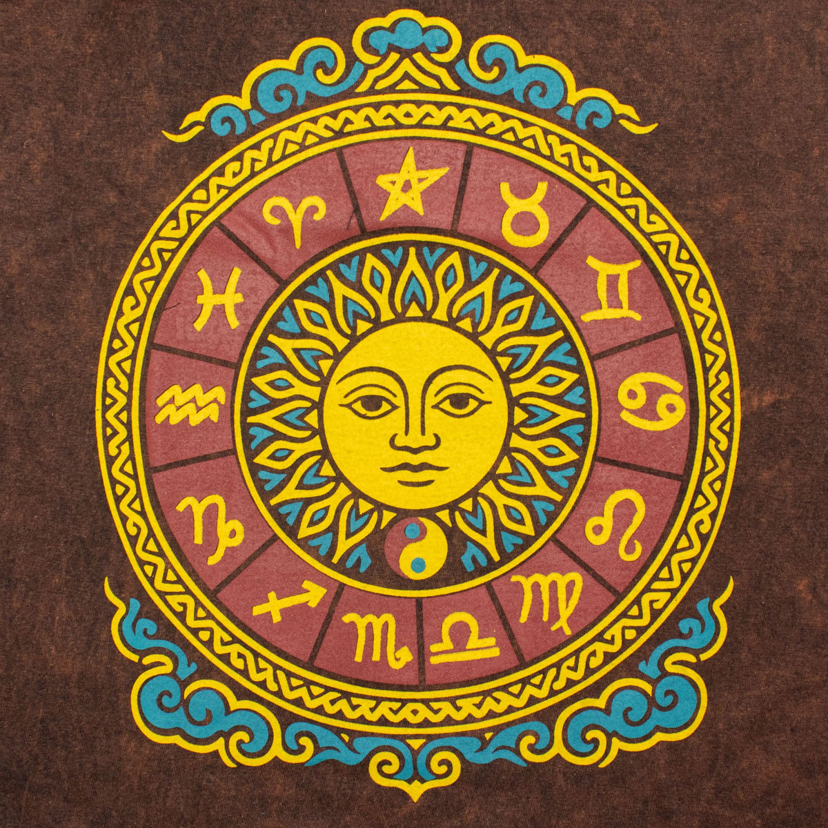 Nomad Sari Stonewashed T-Shirt - Sun & Zodiac - Brown - Small