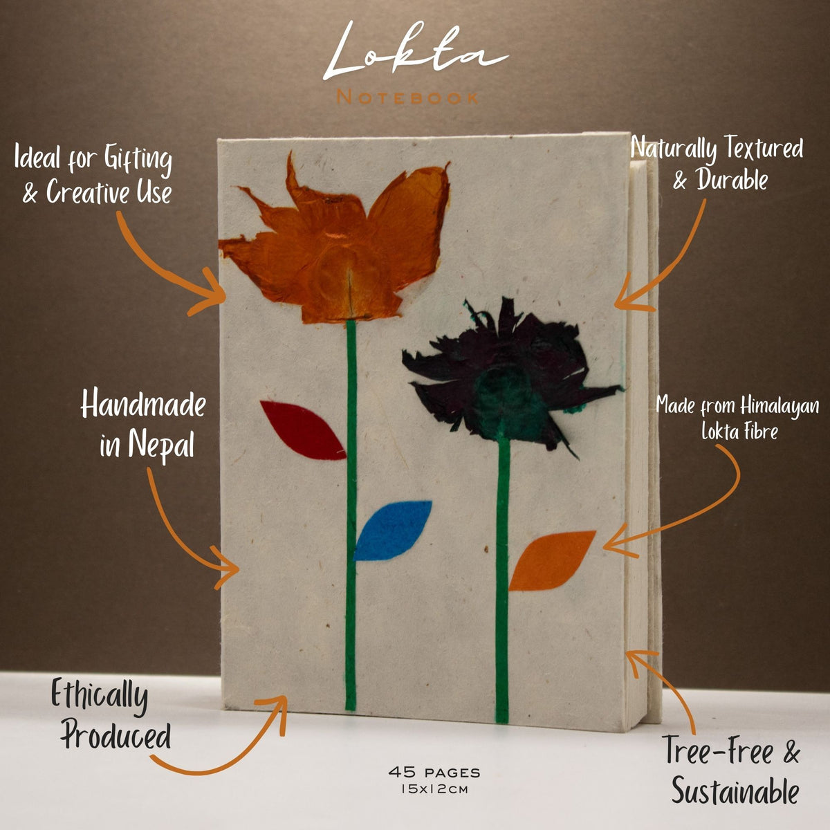 Lokta Pressed Floral Notebook – Medium, Bold Cover – view 2