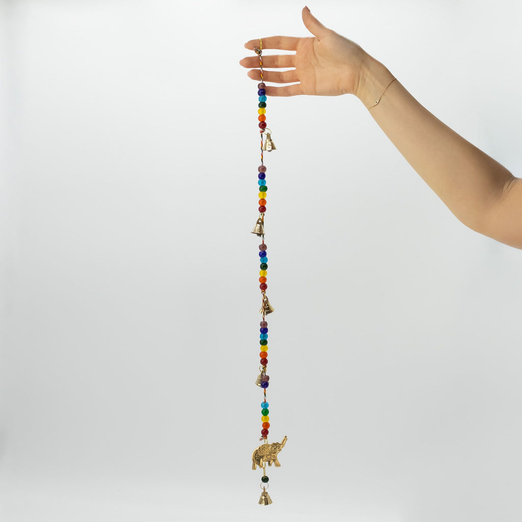 Brass Elephant Wind Chime with Chakra Beads, 53cm