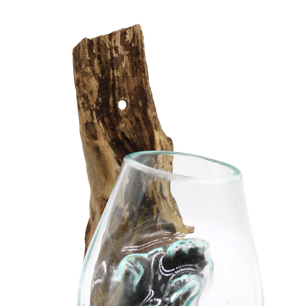 Molten Glass Hanging Bowl on Wood – view 2