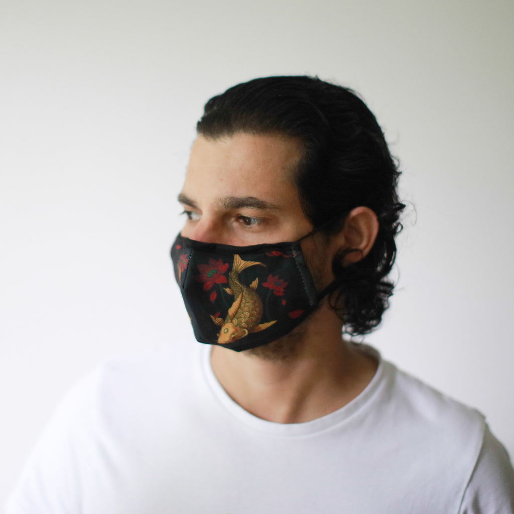 Reusable Fashion Face Covering - Golden Fish Print – view 4