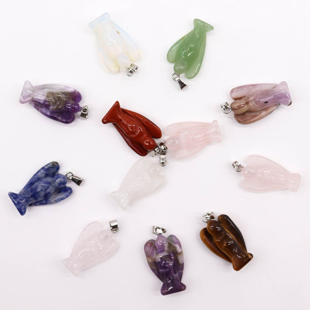 Gemstone Mini Angel Pendants, Set of 12 Assorted, 26x18mm