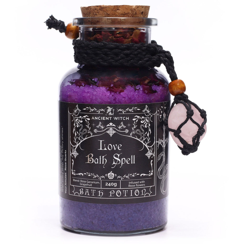 Ancient Witch Bath Spell Potion & Rose Quartz Crystal Amulet - Love – view 5
