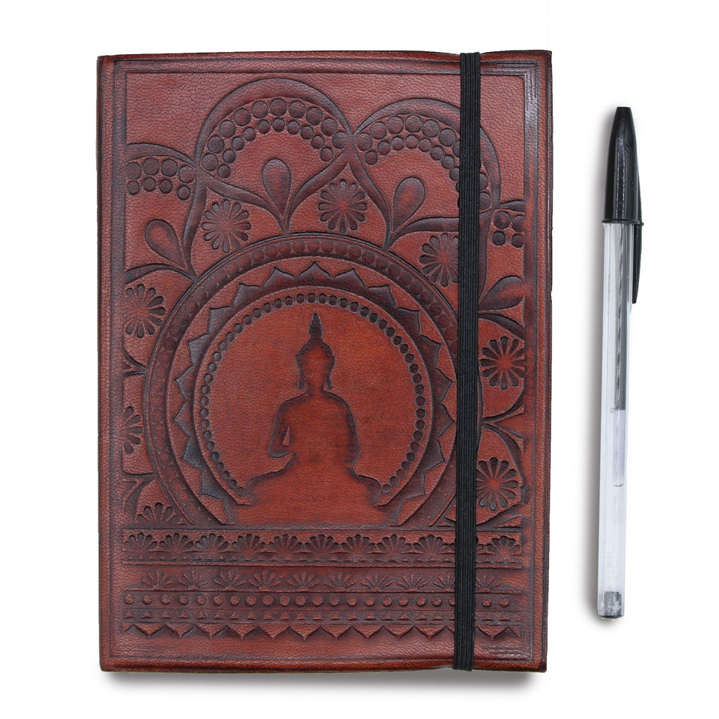 Small Vegetable Tanned Leather Notebook with Strap – Cosmic Goddess – view 4