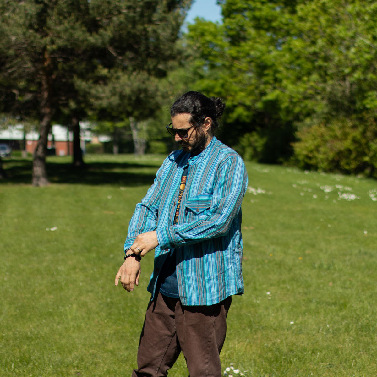 Nomad Sari Grandad Shirt - Turquoise - XL – view 5